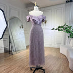 Elegante vestido de noche verde salvia con hombros descubiertos para mujer LA72125