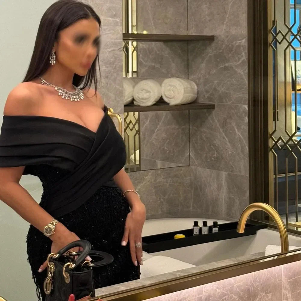 Elegantes schulterfreies Salbeigrünes Dubai Abendkleid für Damen LA72125