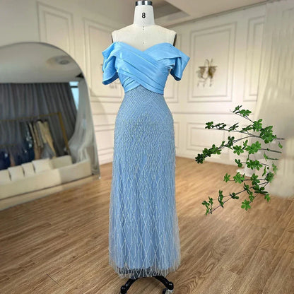 Elegantes schulterfreies Salbeigrünes Dubai Abendkleid für Damen LA72125