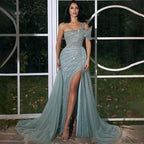 Turquoise High Split Sexy Luxury Beaded 2025 For Woman Party Evening Dresses Gowns Mermaid Elegant  LA71651