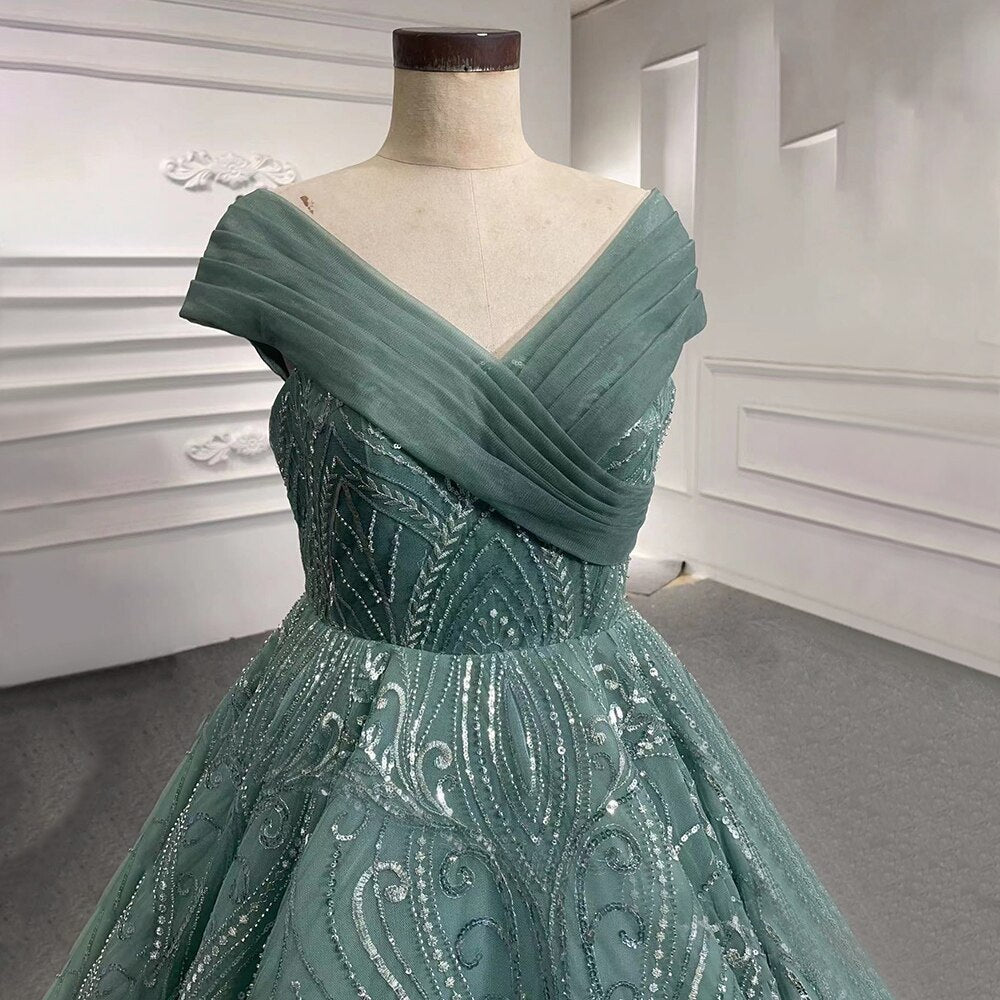 Turquoise Lace Up Wedding Dresses Beaded Bridal Evening Dresses Long 2025 Celebrity HM67421 High-end Custom Made