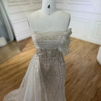 Vestido de noche turquesa de lujo con cola lateral y perlas, un hombro, para mujer, para fiesta formal de boda, LA72523 