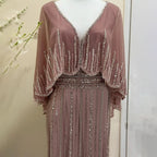 Elegante vestido de noche estilo sirena turquesa con capa larga y cuentas de lujo estilo Dubái para mujer, ideal para bodas y fiestas 2025 LA72258 