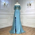 Elegante vestido de noche con sobrefalda de sirena turquesa, con cuentas, para mujer, para fiesta de boda, LA71945 