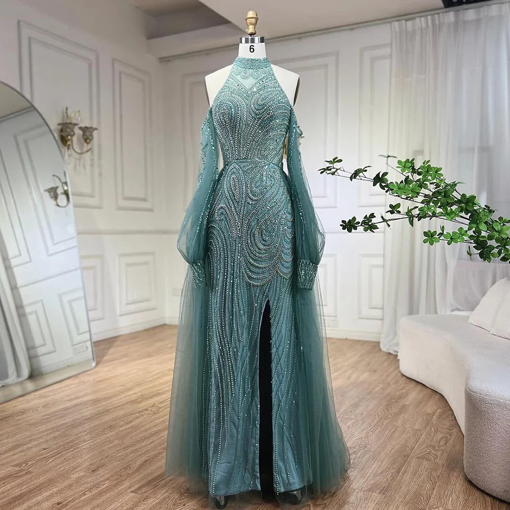 Türkis Meerjungfrau Elegant Mit Überrock Luxus Perlen Abendkleider Kleider Für Frauen Hochzeit Party 2025 LA72298 