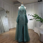 Türkis Meerjungfrau Elegant Mit Überrock Luxus Perlen Abendkleider Kleider Für Frauen Hochzeit Party 2025 LA72298 