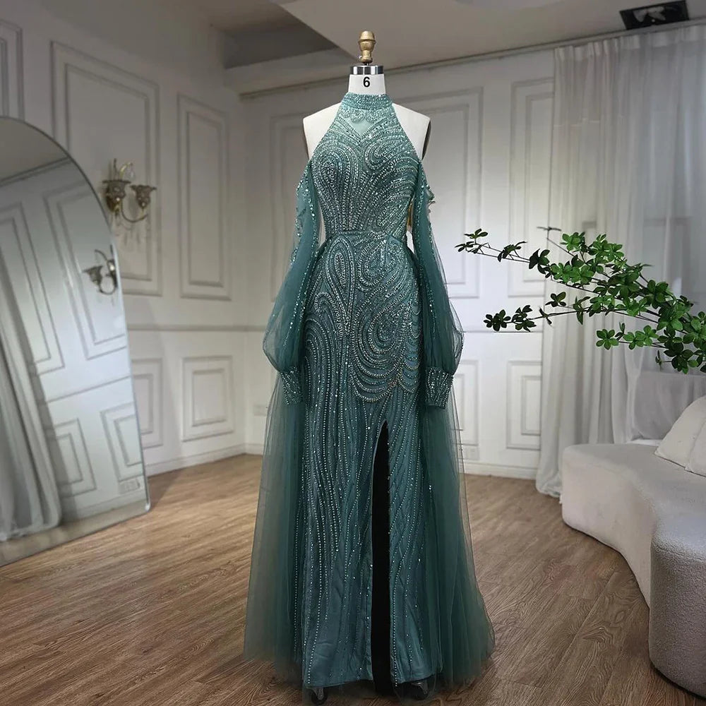 Türkis Meerjungfrau Elegant Mit Überrock Luxus Perlen Abendkleider Kleider Für Frauen Hochzeit Party 2025 LA72298 