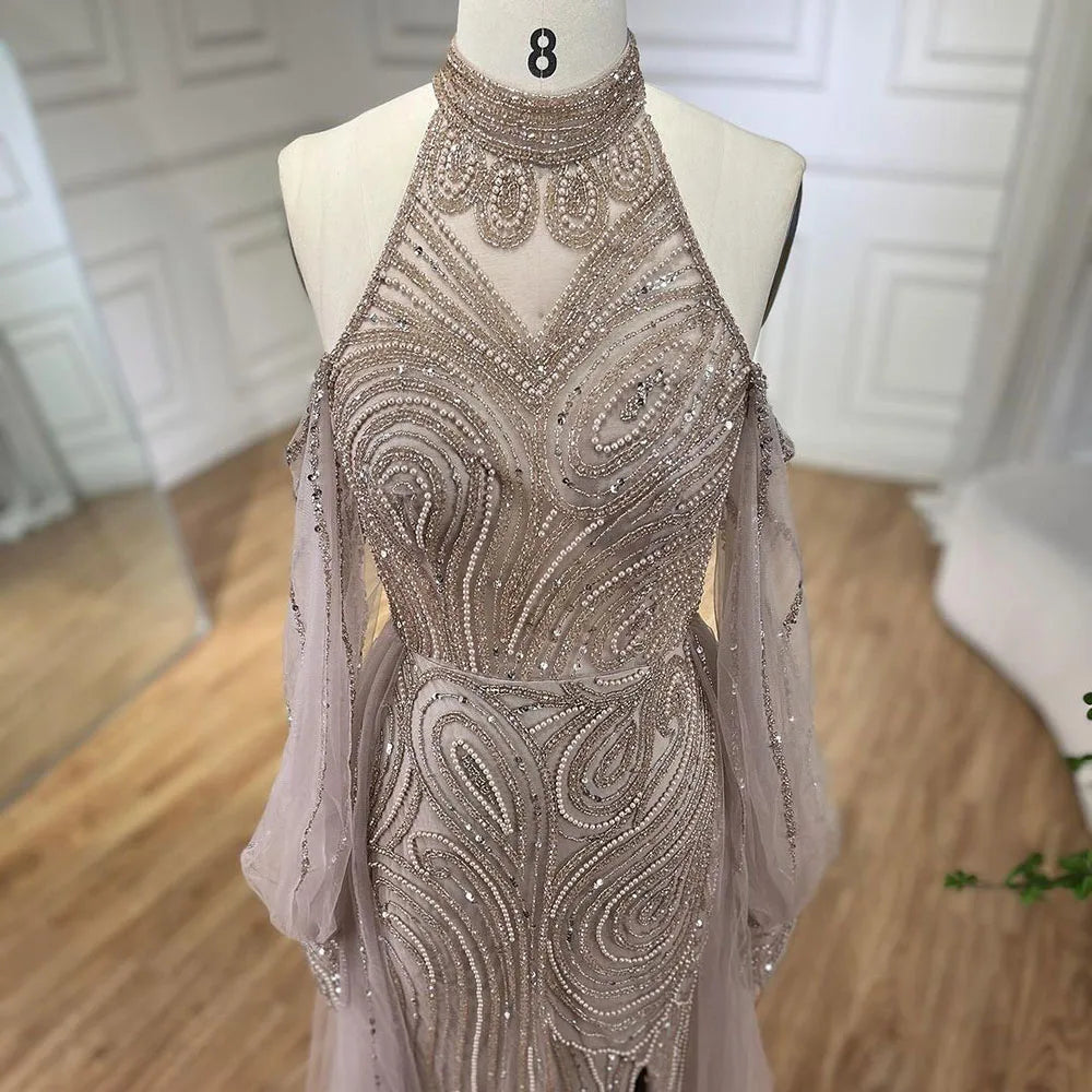 Turquoise Mermaid Elegant With Overskirt Luxury Beaded Evening Dresses Gowns For Women Wedding Party 2025 LA72298