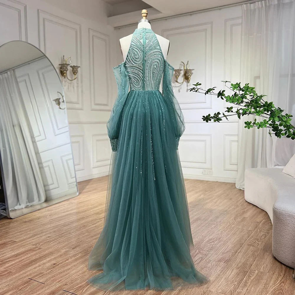Türkis Meerjungfrau Elegant Mit Überrock Luxus Perlen Abendkleider Kleider Für Frauen Hochzeit Party 2025 LA72298 