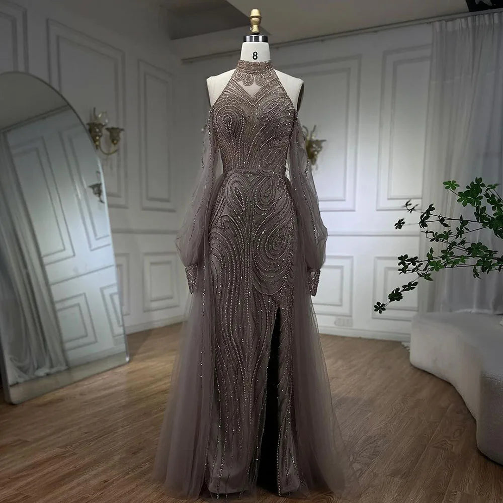 Turquoise Mermaid Elegant With Overskirt Luxury Beaded Evening Dresses Gowns For Women Wedding Party 2025 LA72298