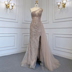 Elegante vestido de noche de sirena turquesa con falda sexy y abertura alta, de lujo, con cuentas de cristal, 2025, para mujer LA71582A 