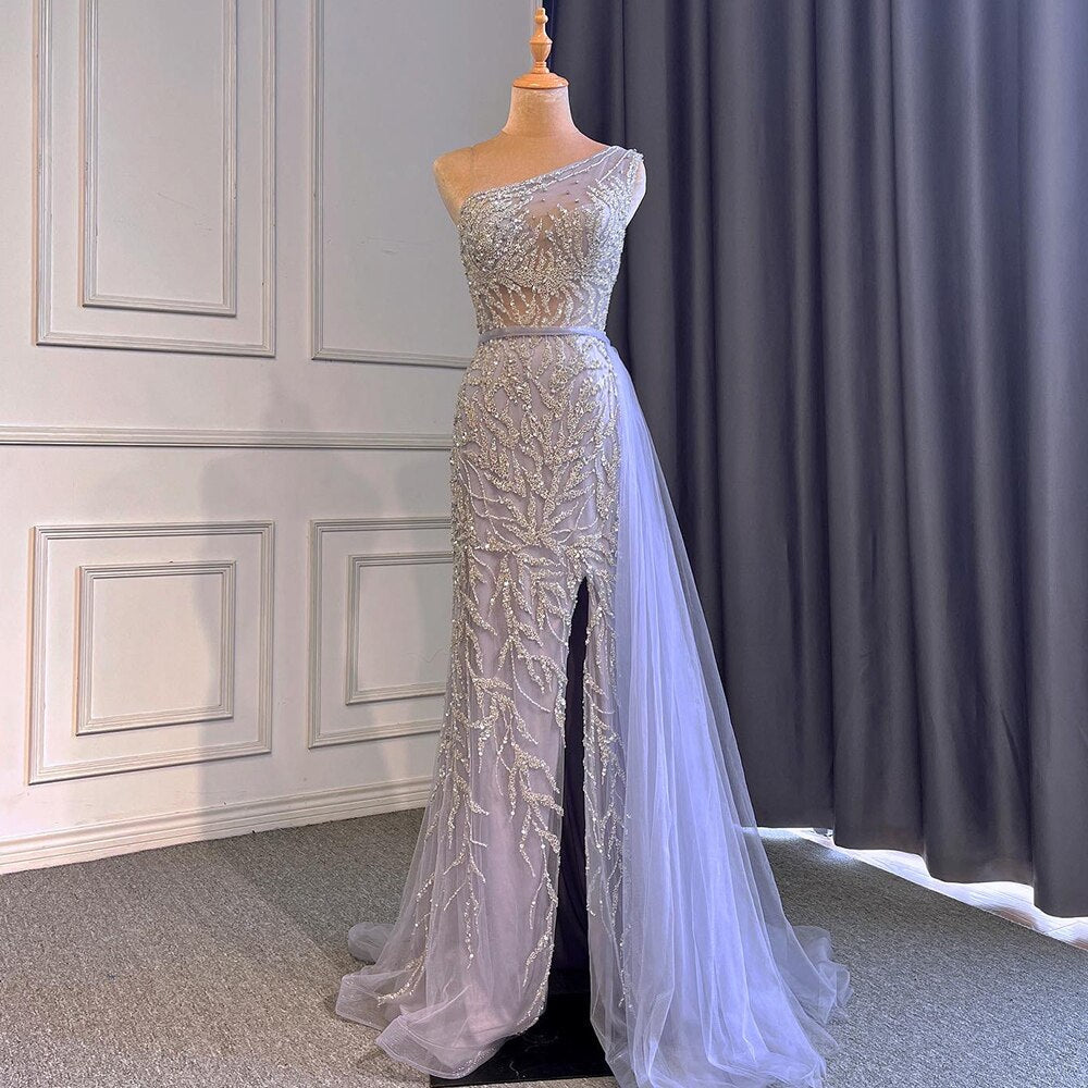 Elegante vestido de noche de sirena turquesa con falda sexy y abertura alta, de lujo, con cuentas de cristal, 2025, para mujer LA71582A 