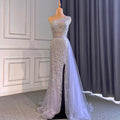 Elegante vestido de noche de sirena turquesa con falda sexy y abertura alta, de lujo, con cuentas de cristal, 2025, para mujer LA71582A 