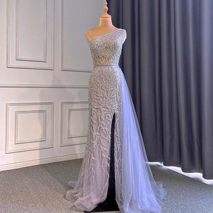 Turquoise Mermaid Elegant With Skirt Sexy High Split Evening Dresses Gowns Luxury Beaded Crystal 2025 Women LA71582A