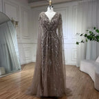 Turquoise Mermaid Beaded Evening Dress Gown with Cape LA72168A