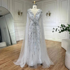 Turquoise Mermaid Beaded Evening Dress Gown with Cape LA72168A