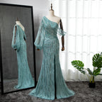 Türkis Meerjungfrau High Split Abendkleider Kleider 2025 Elegante Luxus Perlen Für Frauen Party LA71632 