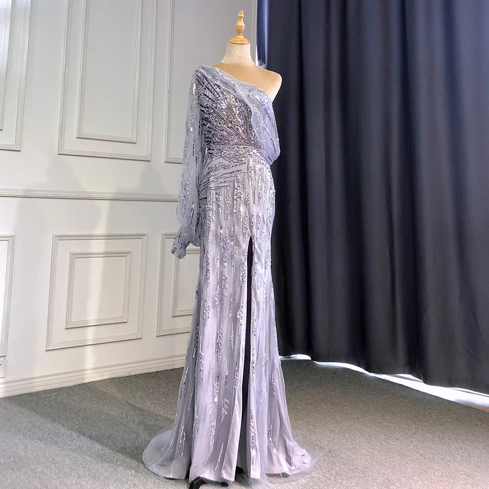 Türkis Meerjungfrau High Split Abendkleider Kleider 2025 Elegante Luxus Perlen Für Frauen Party LA71632 