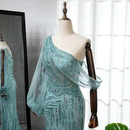 Turquoise Mermaid High Split Evening Dresses Gowns 2025 Elegant Luxury Beaded For Women Party LA71632