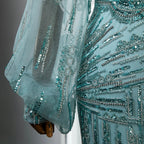 Türkis Meerjungfrau High Split Abendkleider Kleider 2025 Elegante Luxus Perlen Für Frauen Party LA71632 