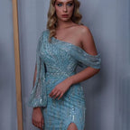 Türkis Meerjungfrau High Split Abendkleider Kleider 2025 Elegante Luxus Perlen Für Frauen Party LA71632 