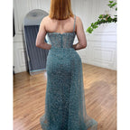 Turquoise Mermaid One Shoulder With Overskirt Beaded Evening Dresses Gowns 2025 For Women Wedding Party LA72144