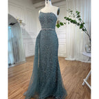Turquoise Mermaid One Shoulder With Overskirt Beaded Evening Dresses Gowns 2025 For Women Wedding Party LA72144