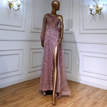 Turquoise Mermaid Overskirt Evening Dresses Gowns 2025 Luxury Beaded Elegant For Women Party LA71466