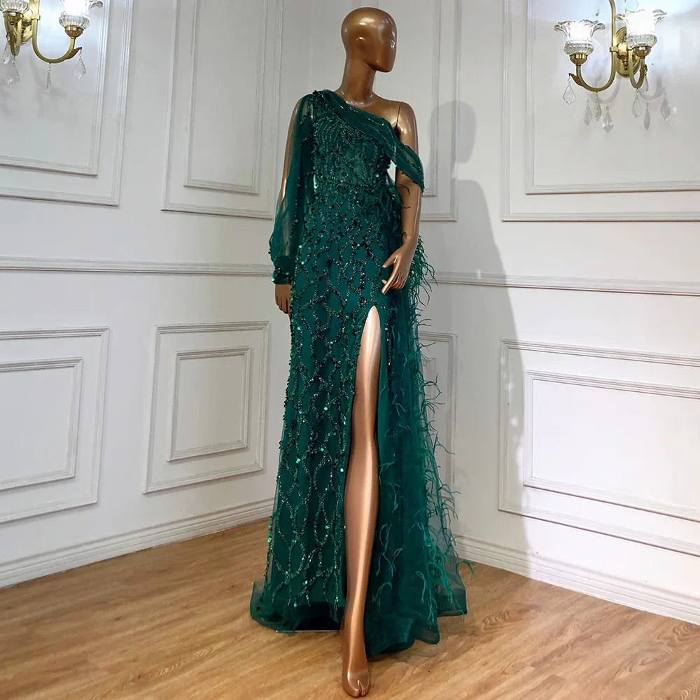 Turquoise Mermaid Overskirt Evening Dresses Gowns 2025 Luxury Beaded Elegant For Women Party LA71466