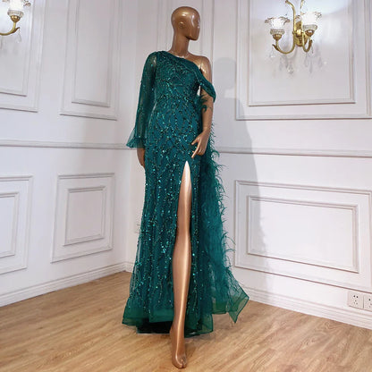 Turquoise Mermaid Overskirt Evening Dresses Gowns 2025 Luxury Beaded Elegant For Women Party LA71466