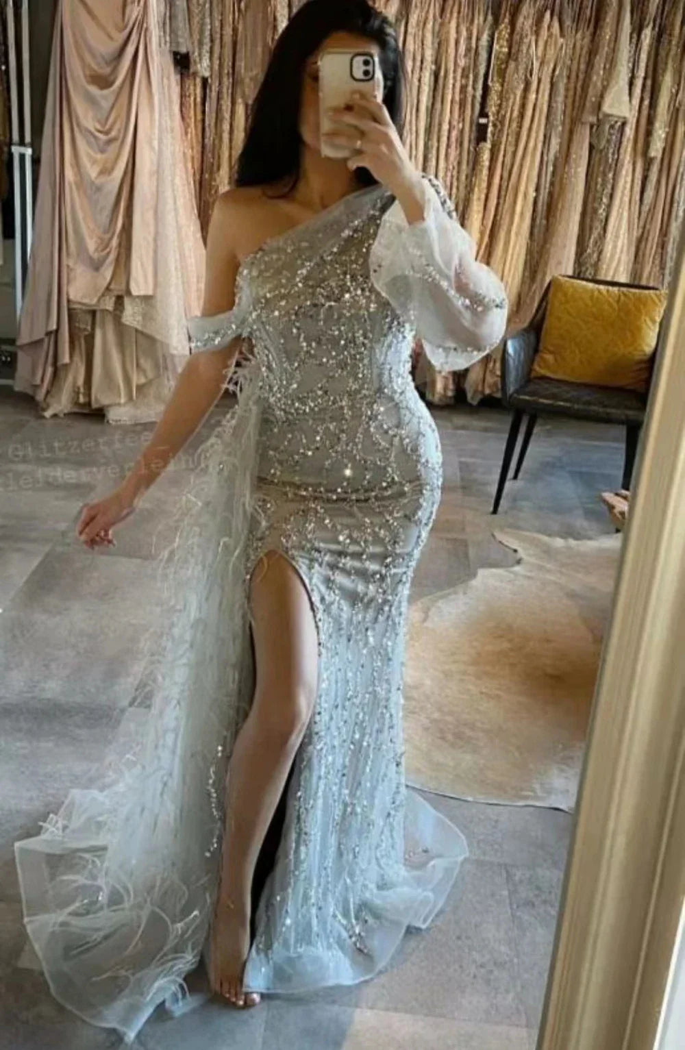Turquoise Mermaid Overskirt Evening Dresses Gowns 2025 Luxury Beaded Elegant For Women Party LA71466