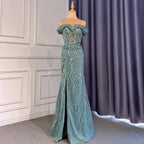 Turquoise Mermaid Sexy Evening Dresses Gowns 2025 Beaded Elegant Luxury High Split For Woman Party LA71593