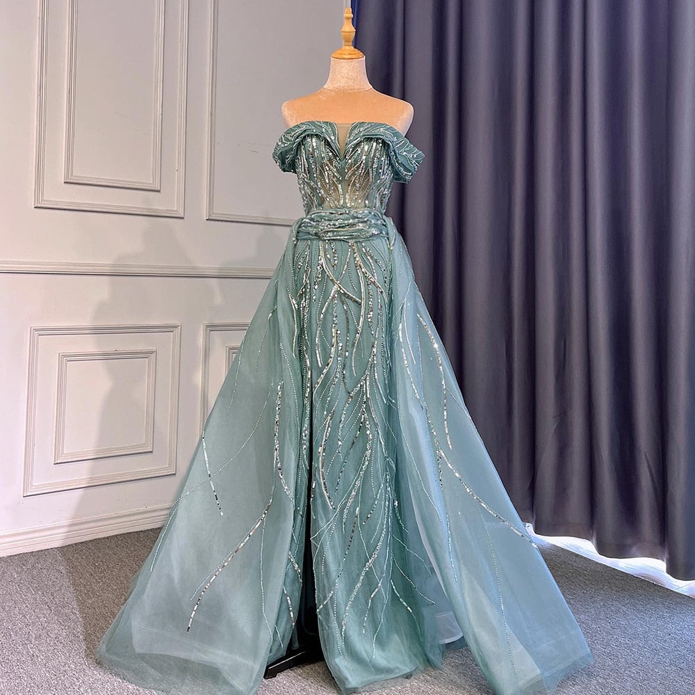 Turquoise Mermaid Sexy Evening Dresses Gowns 2025 Beaded Elegant Luxury High Split For Woman Party LA71593