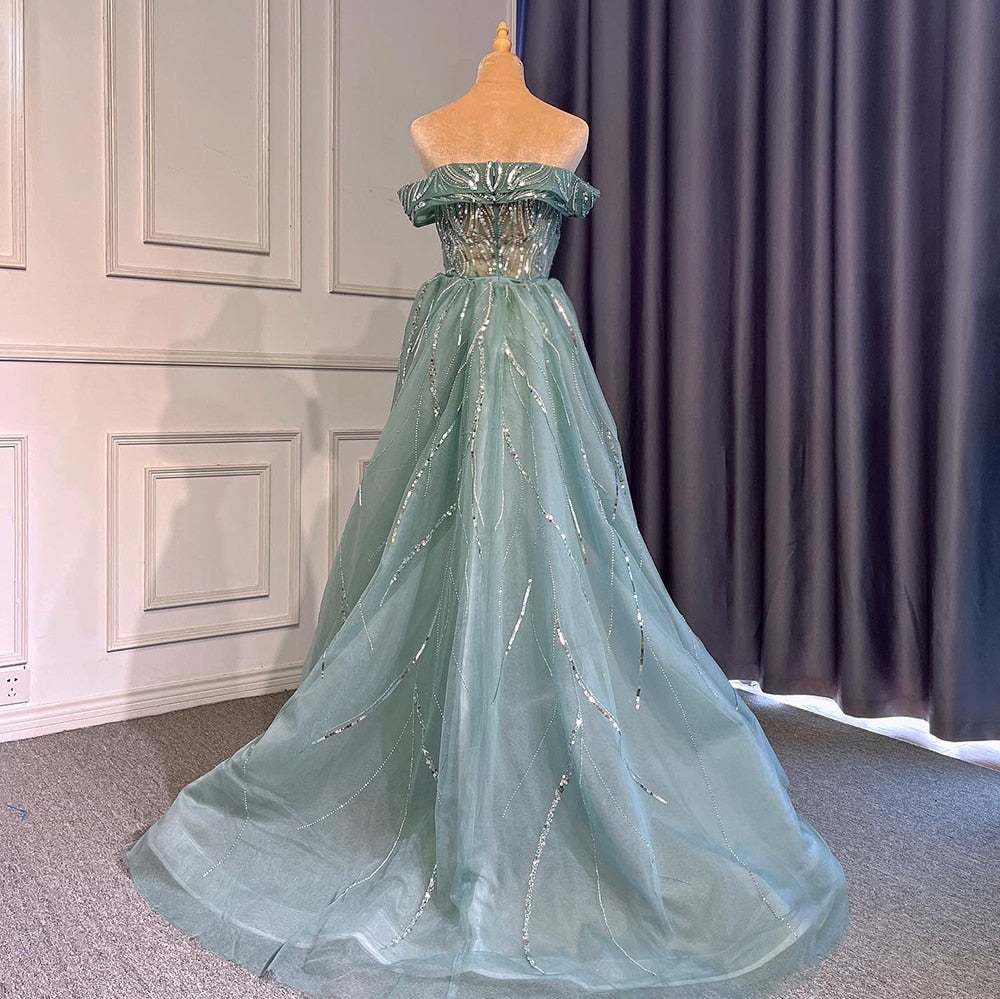 Turquoise Mermaid Sexy Evening Dresses Gowns 2025 Beaded Elegant Luxury High Split For Woman Party LA71593