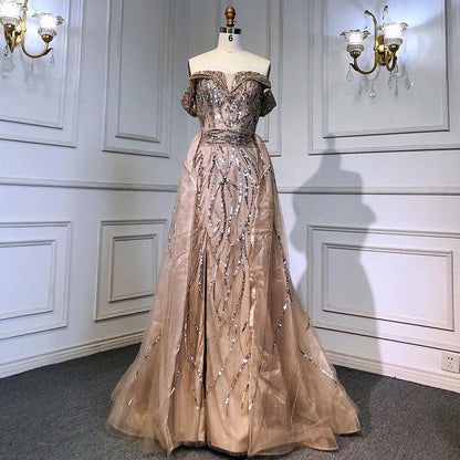 Turquoise Mermaid Sexy Evening Dresses Gowns 2025 Beaded Elegant Luxury High Split For Woman Party LA71593
