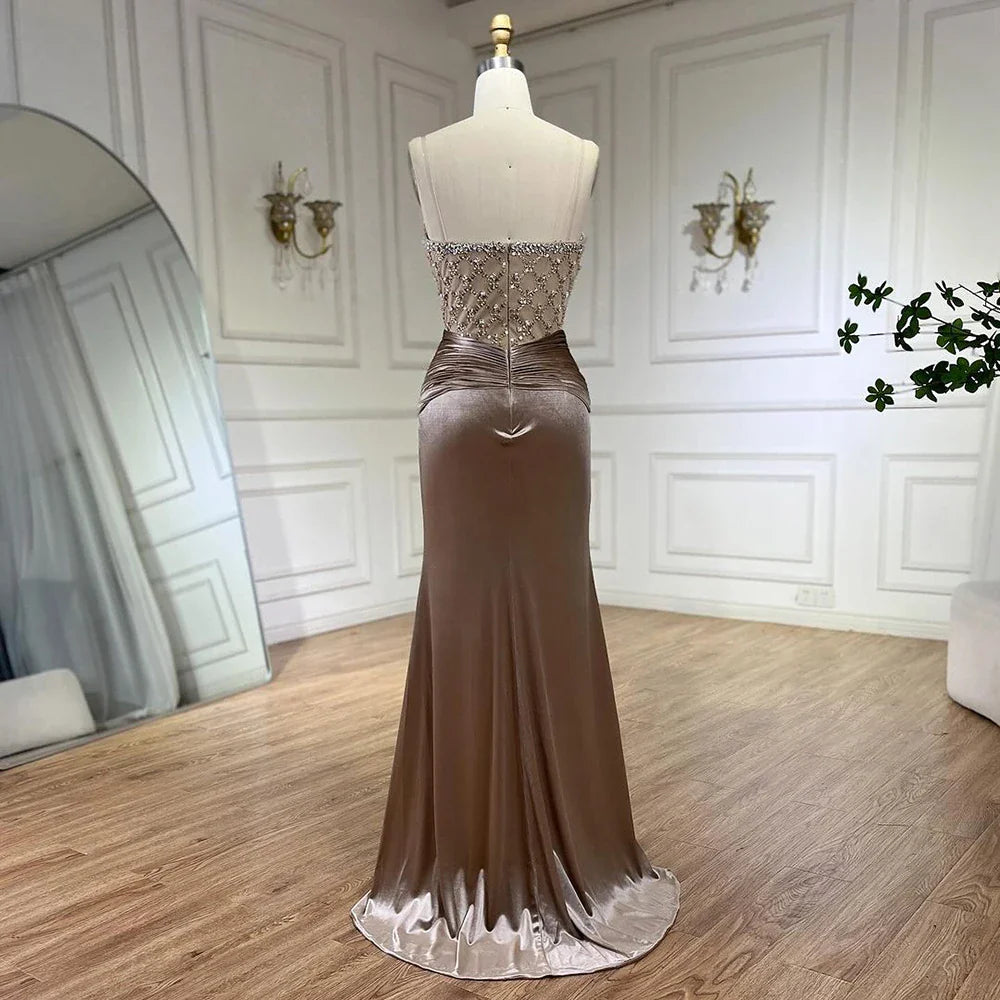 Velvet Mermaid Gown Elegant Beaded Design Arabic inspired Luxe Evening Dress for Women's Wedding Party 2025 LA72327