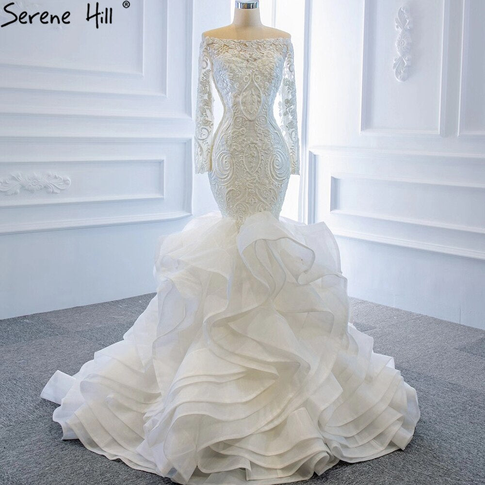 Vintage Weiß Meerjungfrau Brautkleider 2025 Off Schulter Spitze Sexy Elegante Braut Kleider HM66734 Nach Maß 