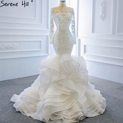 Vintage White Mermaid Wedding Dresses 2025 Off Shoulder Lace Sexy Elegant Bride Gowns HM66734 Custom Made