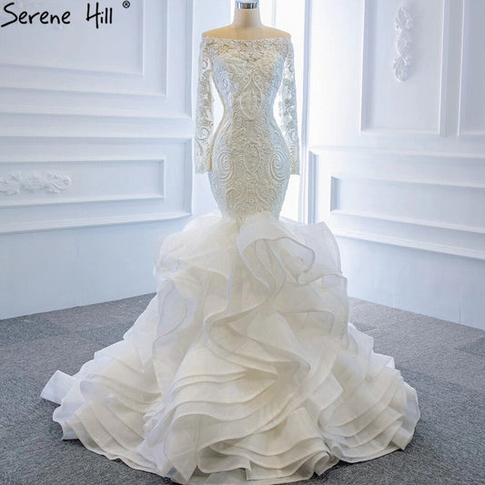 Vintage White Mermaid Wedding Dresses 2025 Off Shoulder Lace Sexy Elegant Bride Gowns HM66734 Custom Made