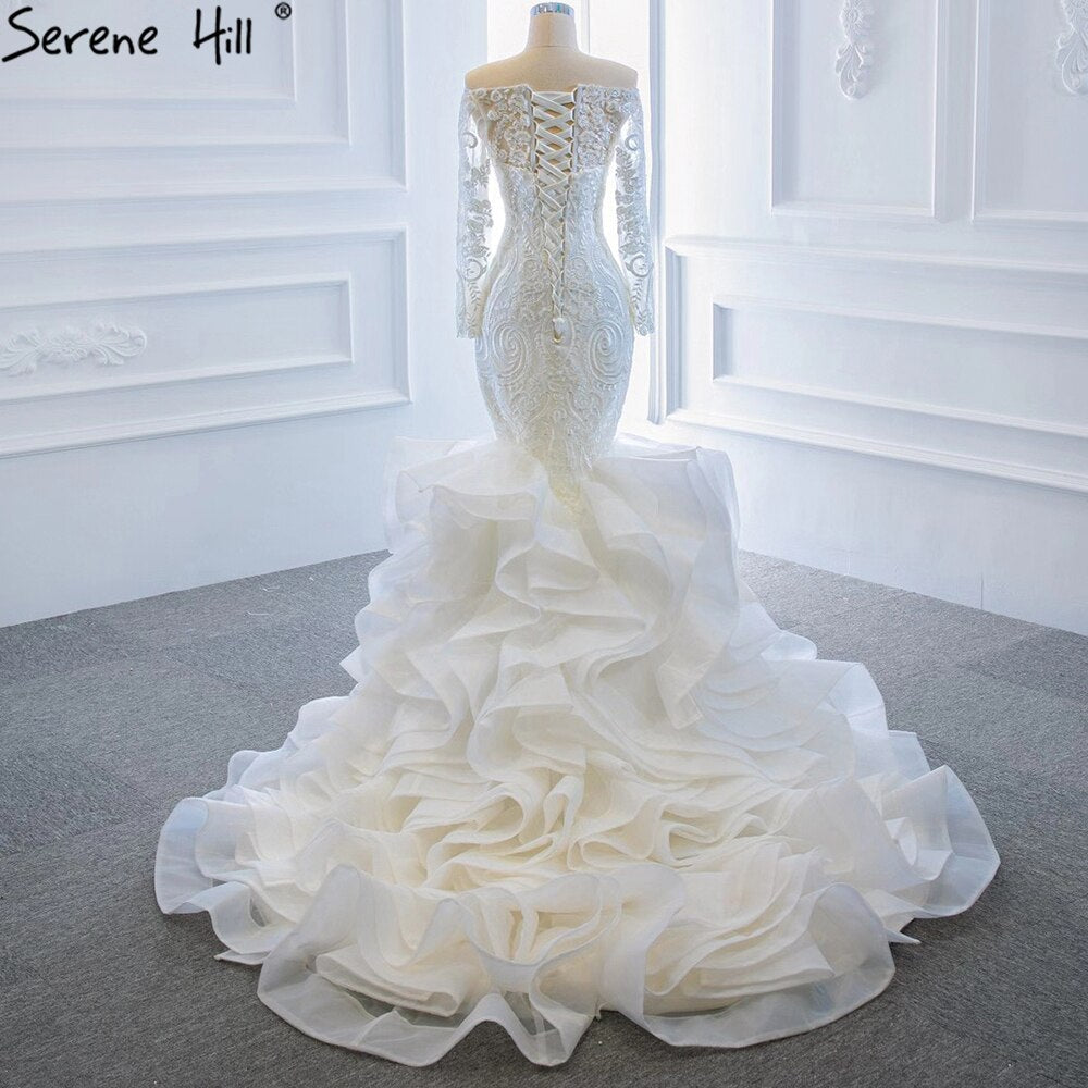 Vintage Weiß Meerjungfrau Brautkleider 2025 Off Schulter Spitze Sexy Elegante Braut Kleider HM66734 Nach Maß 