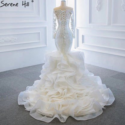 Vintage White Mermaid Wedding Dresses 2025 Off Shoulder Lace Sexy Elegant Bride Gowns HM66734 Custom Made