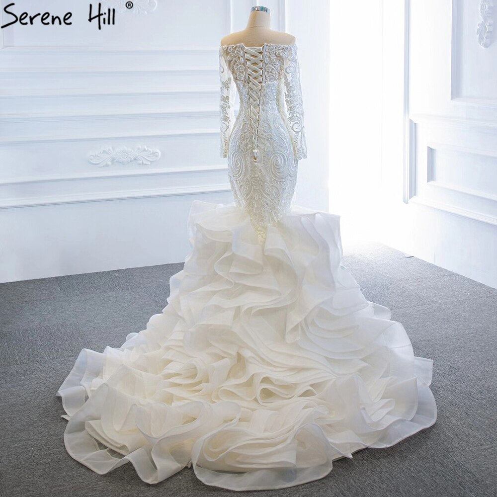Vintage Weiß Meerjungfrau Brautkleider 2025 Off Schulter Spitze Sexy Elegante Braut Kleider HM66734 Nach Maß 