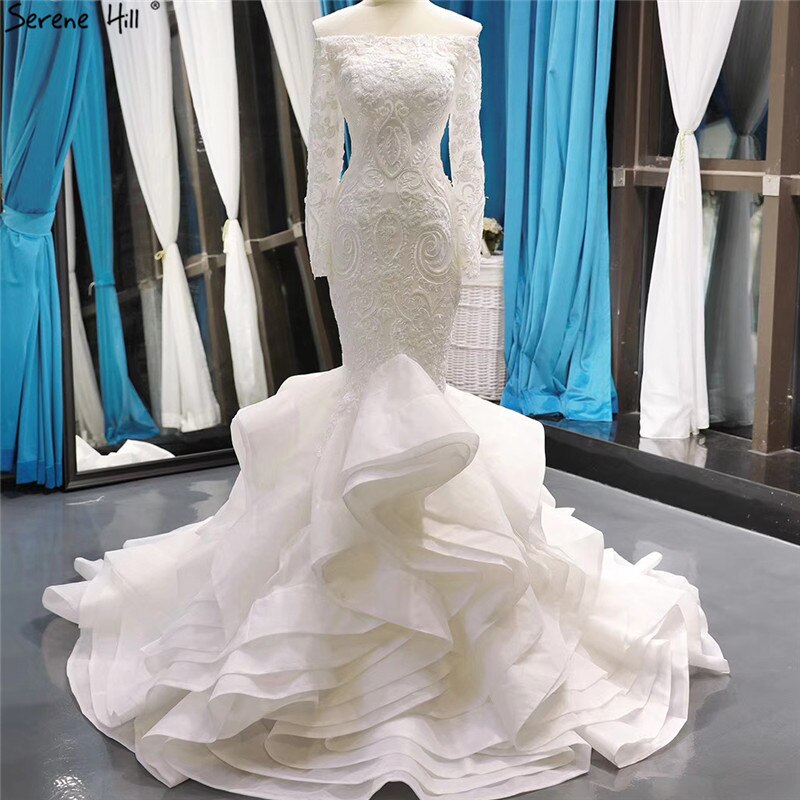 Vintage Weiß Meerjungfrau Brautkleider 2025 Off Schulter Spitze Sexy Elegante Braut Kleider HM66734 Nach Maß 