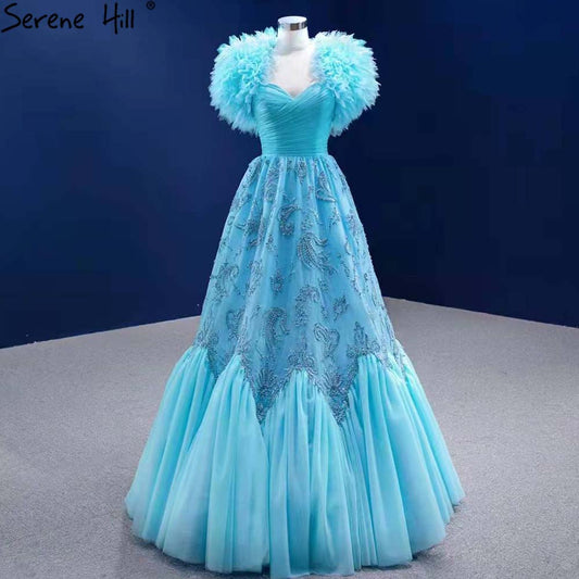 Water Blue Luxury Evening Dresses Gowns 2025 A-Line Beaded High-end For Women Wedding Party HM67419