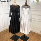 Vestidos de cóctel blancos de satén, corte A, sexys, 2025, mangas largas, brillo, hasta la rodilla, vestidos de fiesta LA70922 