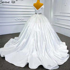 Vestidos de novia blancos con cuentas de cristal 2025, satén de lujo, escote corazón, HM67422, hechos a medida 