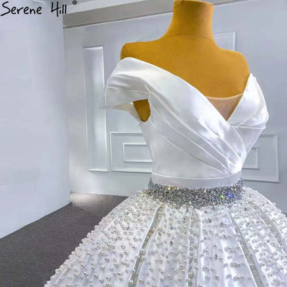 White Beaded Crystal Wedding Dresses 2025 Satin Luxury Sweetheart Bride Gowns HM67422 Custom Made