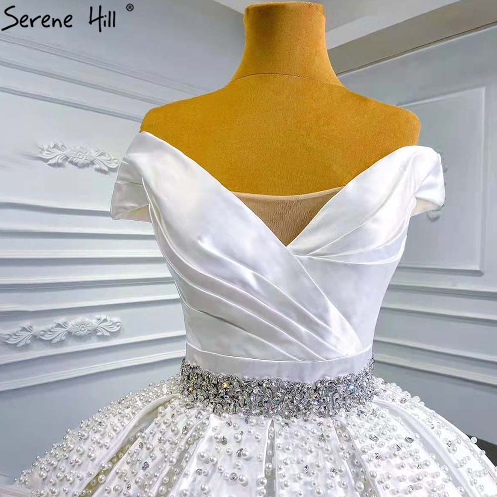 Vestidos de novia blancos con cuentas de cristal 2025, satén de lujo, escote corazón, HM67422, hechos a medida 