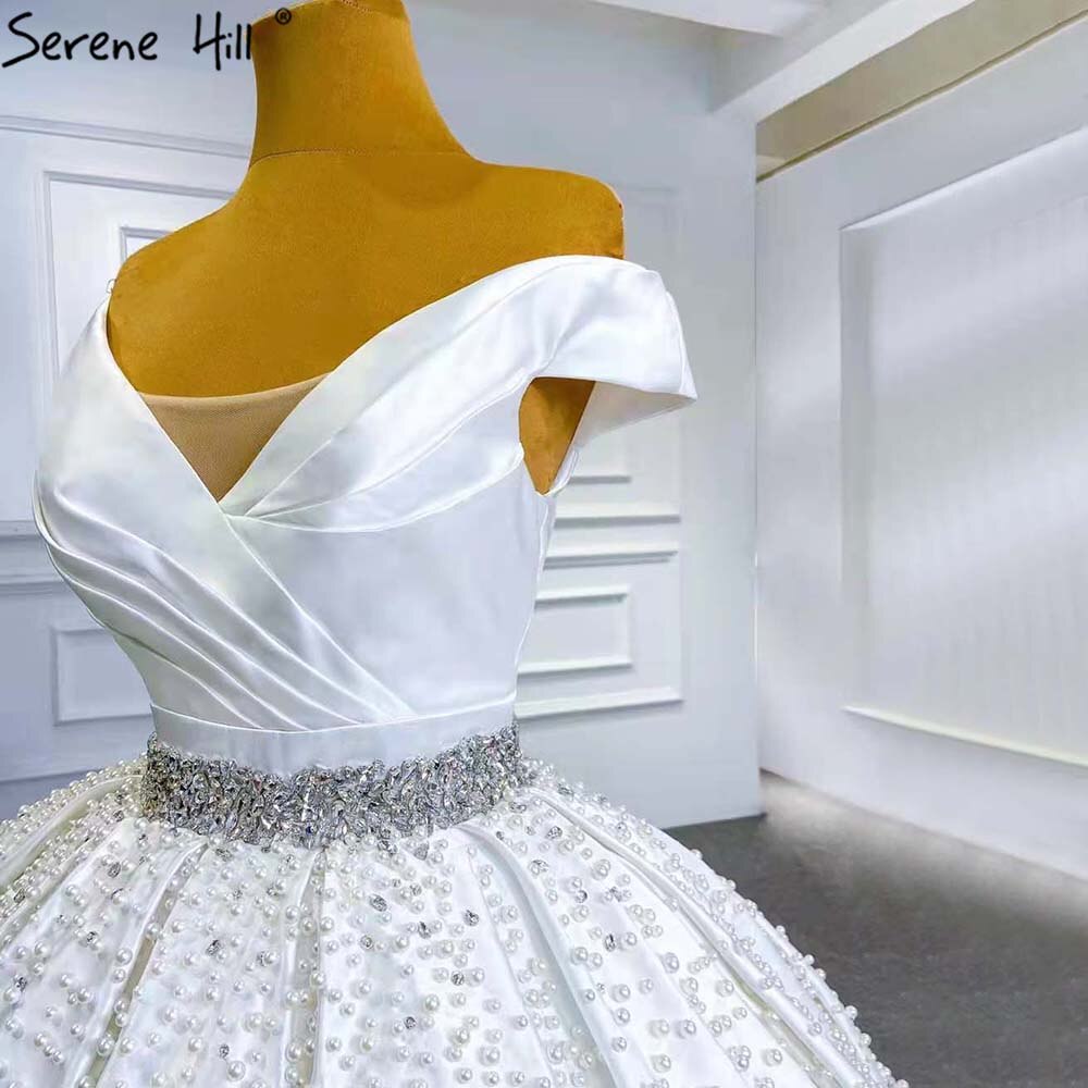 Vestidos de novia blancos con cuentas de cristal 2025, satén de lujo, escote corazón, HM67422, hechos a medida 
