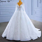 Vestidos de novia blancos con encaje y cuentas 2025, escote en V, encaje sexy, HM67364, hechos a medida 